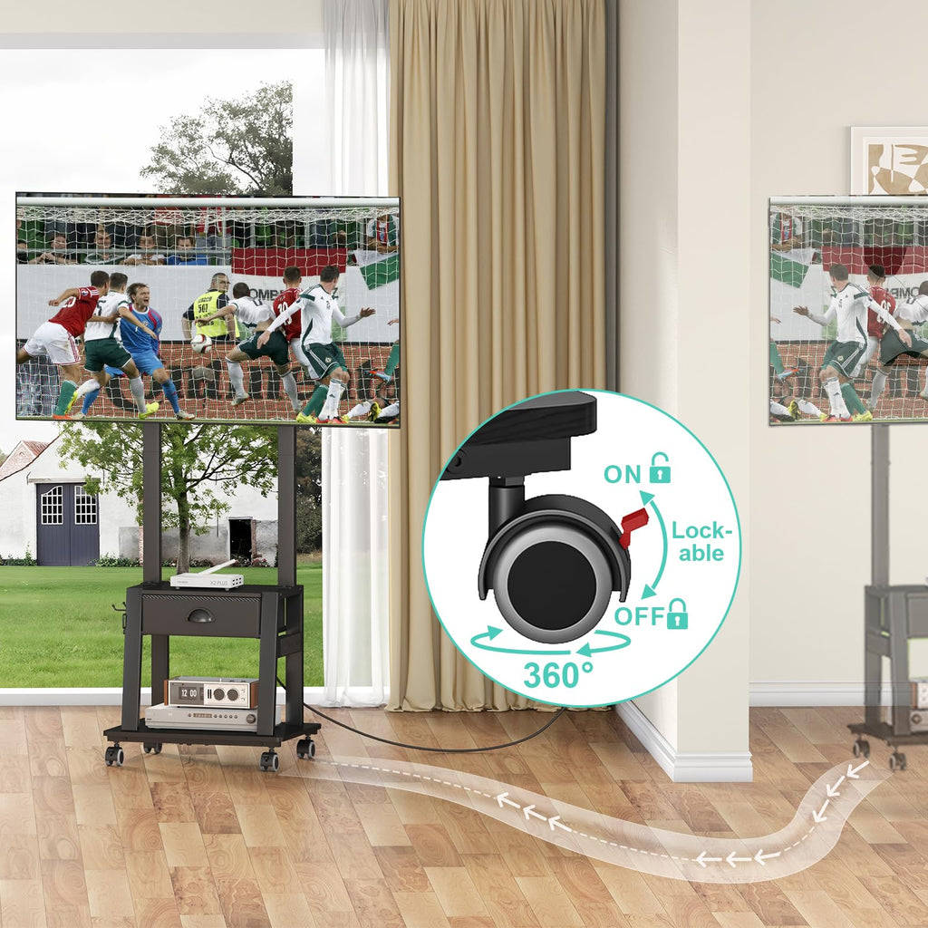 Rolling TV Stand with Power Outlet, Adjustable Height, for 23-60 inch Screens T11744