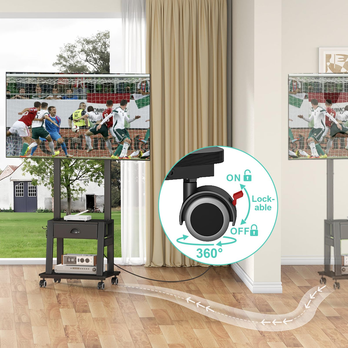 Rolling TV Stand with Power Outlet, Adjustable Height, for 23-60 inch Screens T11744