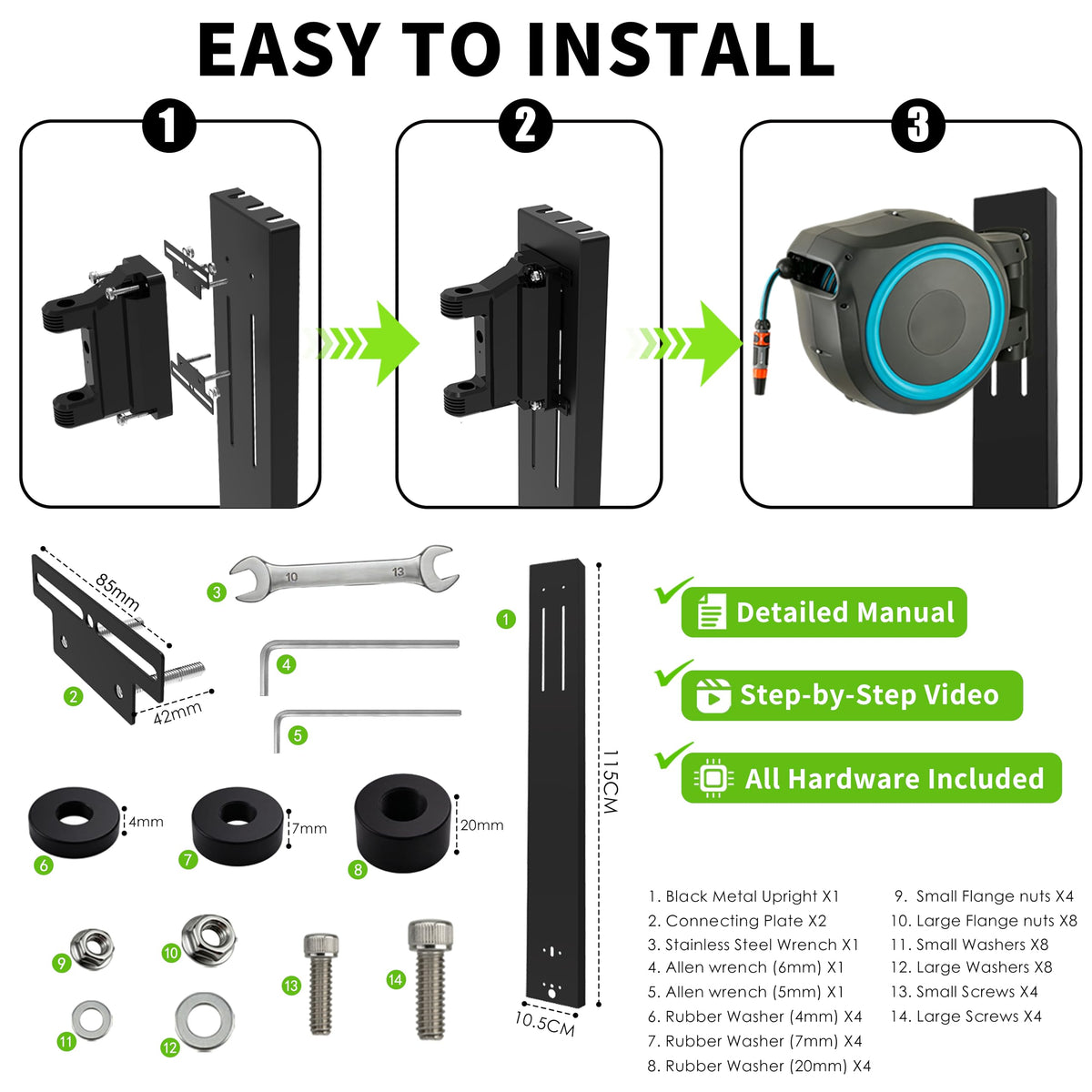Retractable Garden Hose Reel Mounting Post S1854