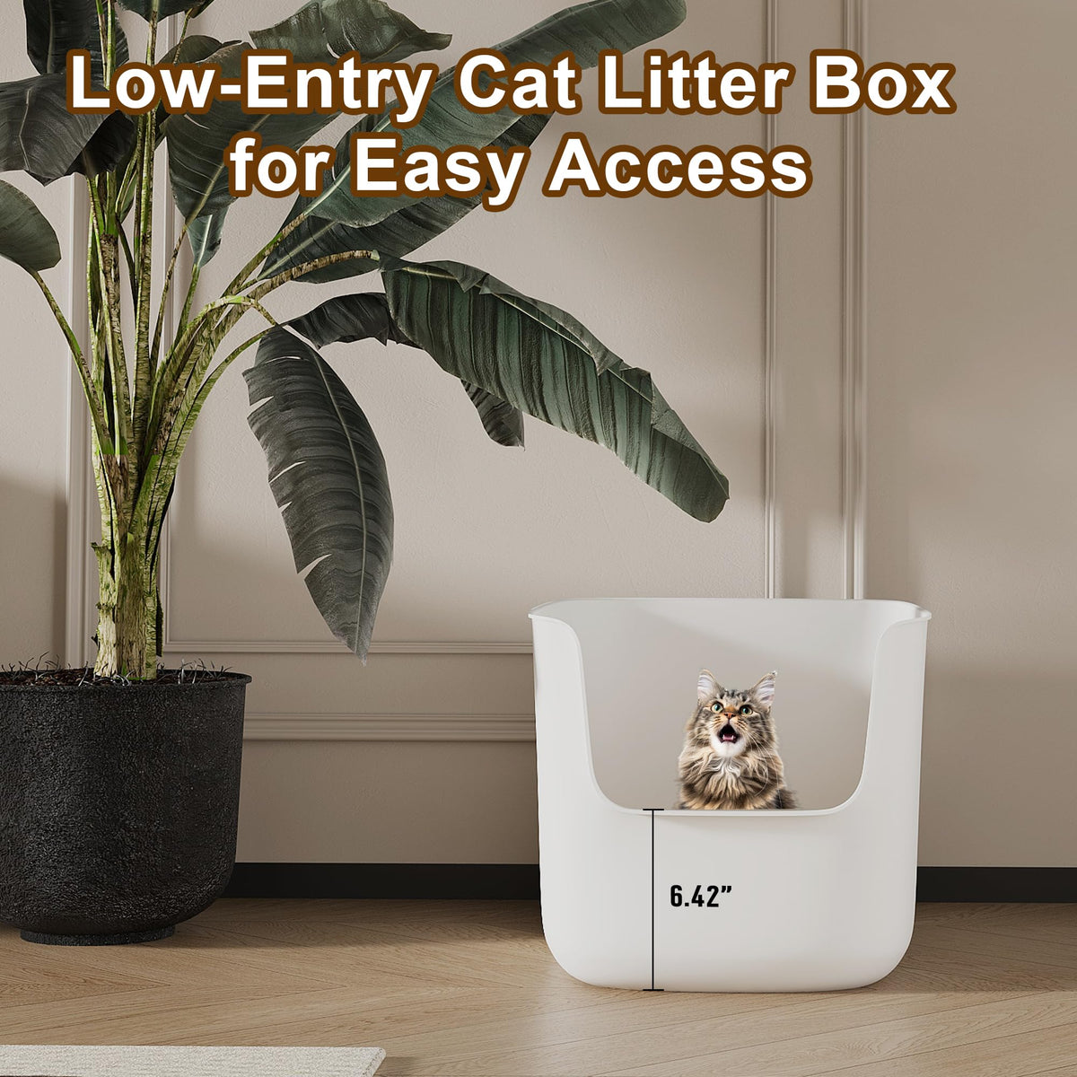Extra Large High Sided Low Entry Open-Top Cat Litter Box White P51613