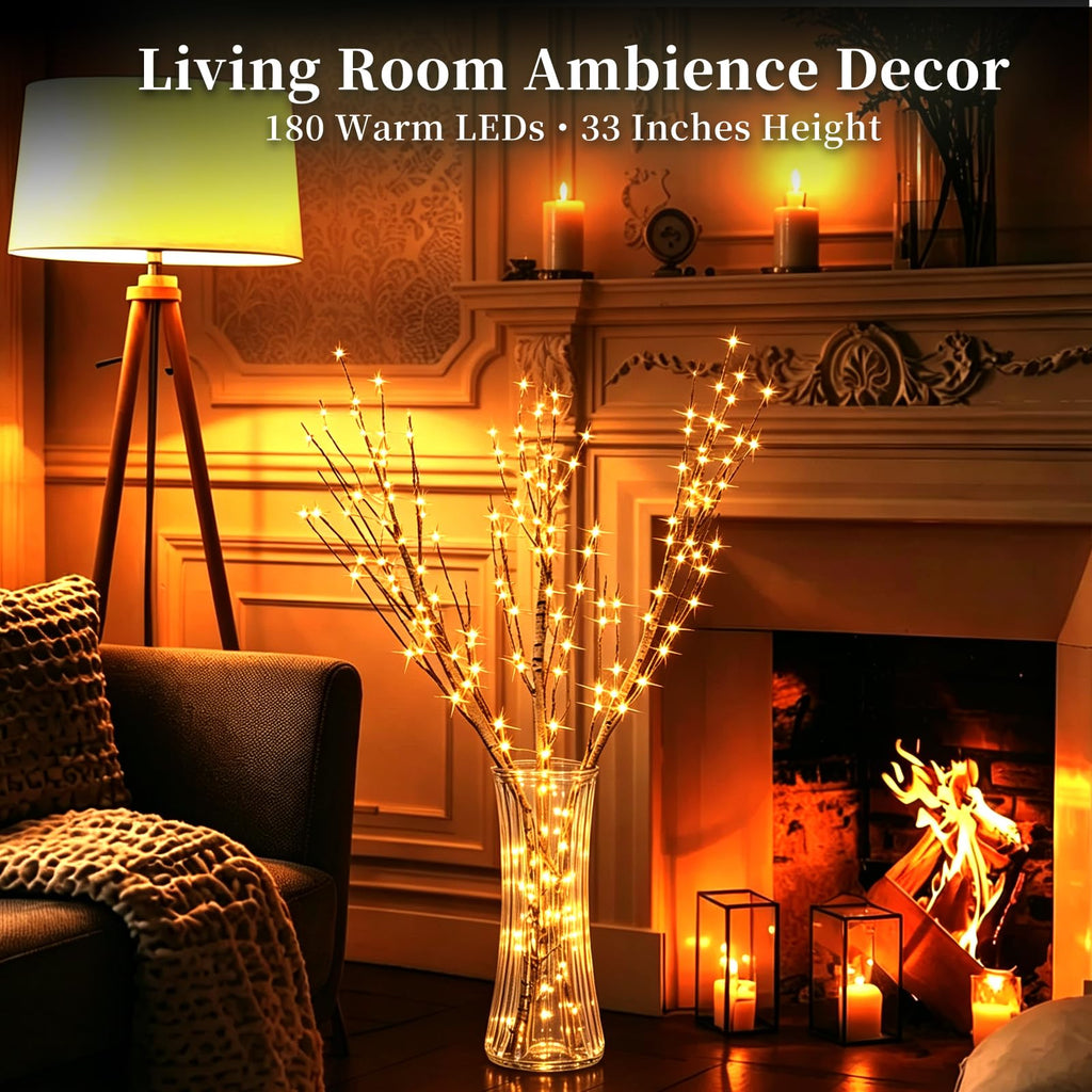 Lighted Birch Branches with Timer 33IN 180 LED Lights Y699902