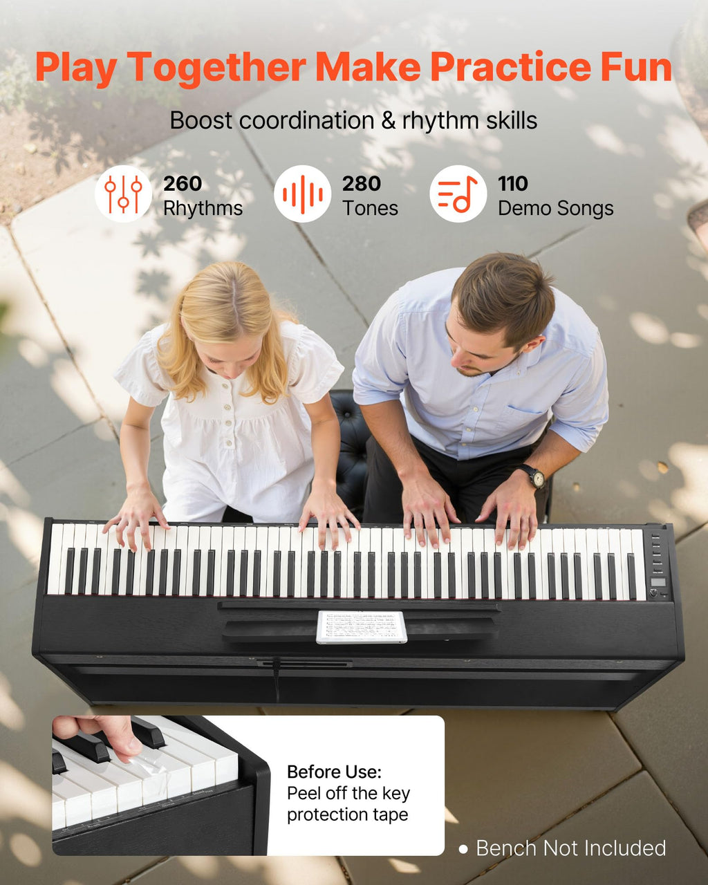 88 Keys Weighted Digital Piano with Furniture Stand and Triple Pedal, Black M262