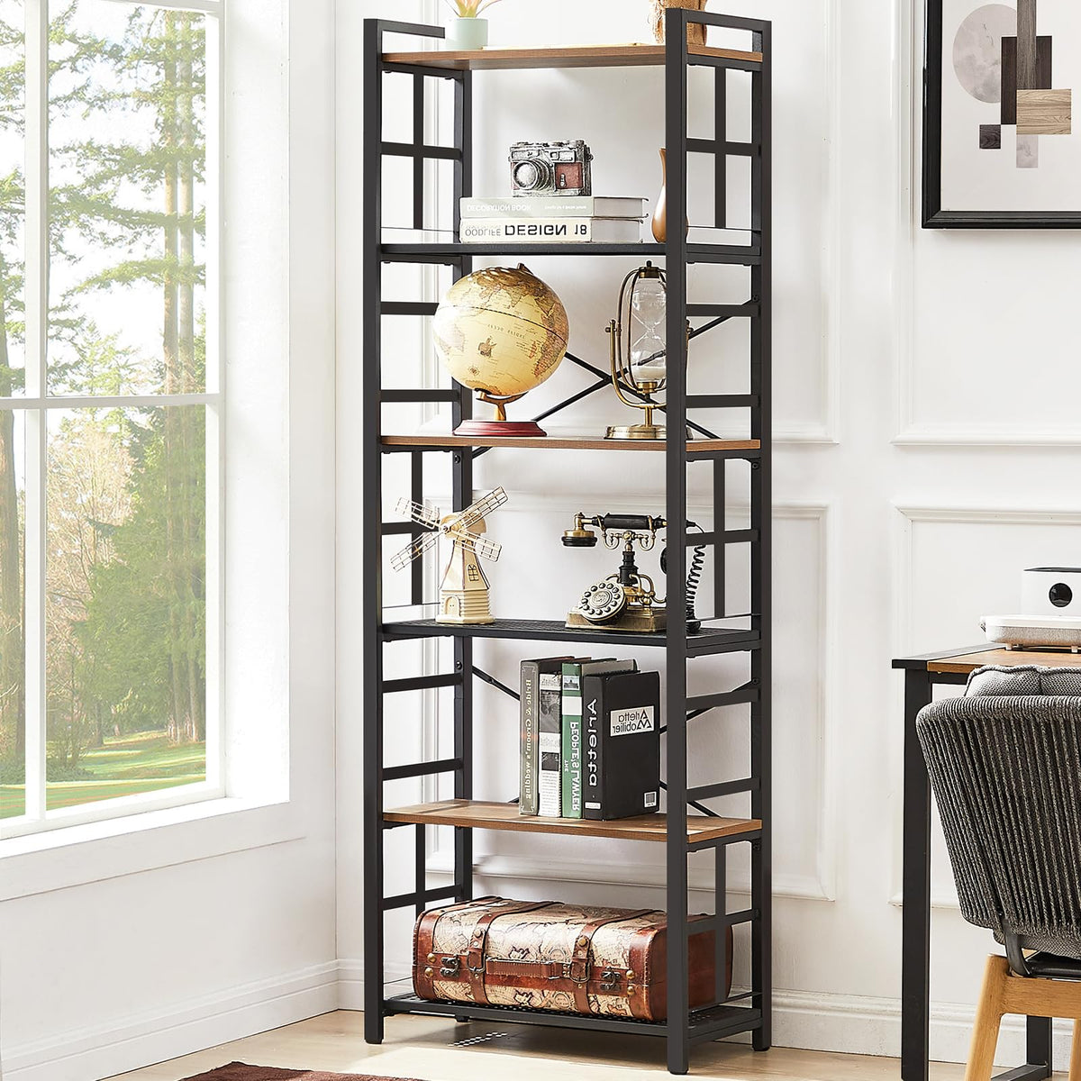 6 Tier 70 inch Tall Brown Bookshelf A205