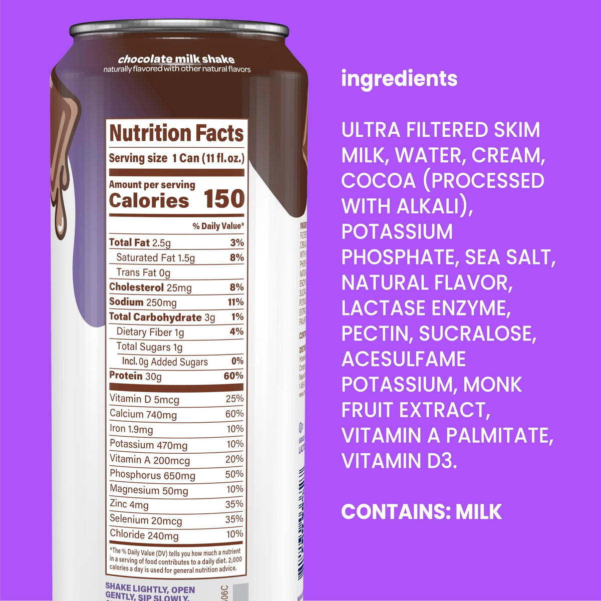 30g Protein Chocolate Lactose Free Milk Shake 12 Cans C855