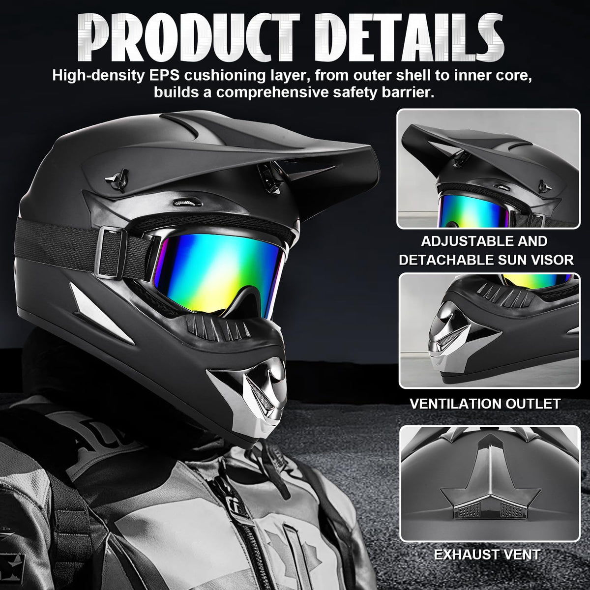 DOT Certified Full Face Dirt Bike Helmet Kit with Goggles, Gloves & Mask Z804