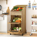 3 Tier Wooden Potato and Onion Storage Bin with Wheels A229345