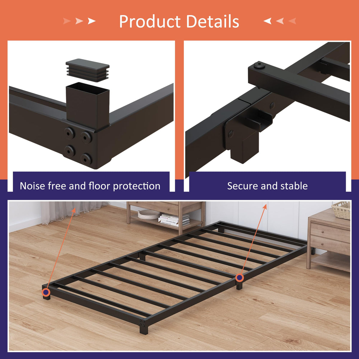 4 Inch Low Profile Twin Platform Bed Frame Z261