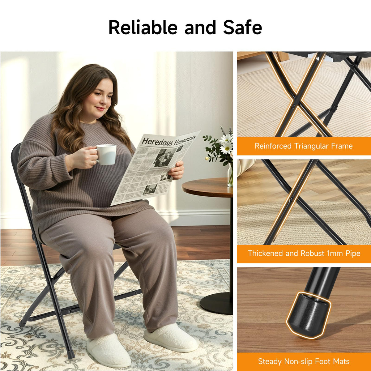 Folding Chairs 10 Pack 550LBS Capacity Heavy Duty Black I521