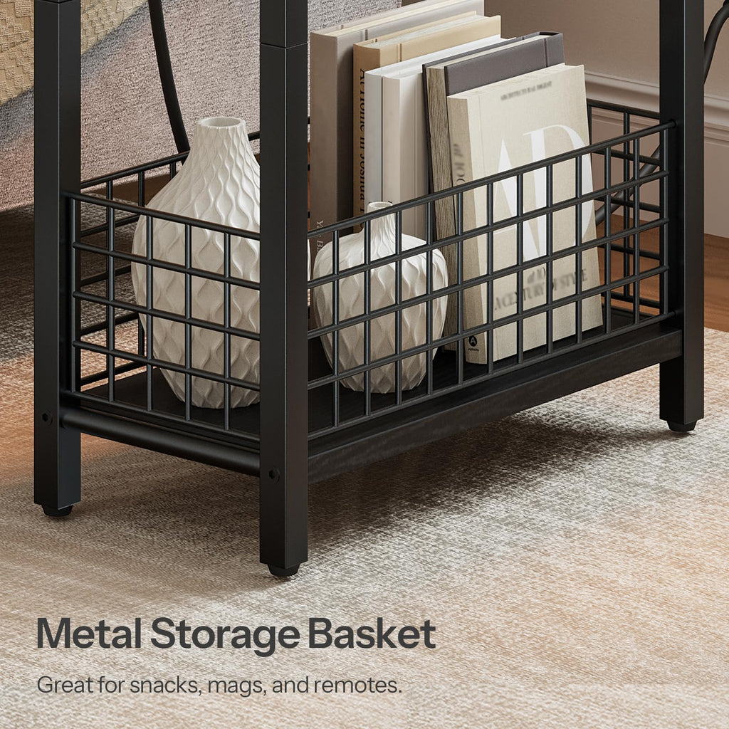 Narrow Side Table with Charging Station and LED Light X243996