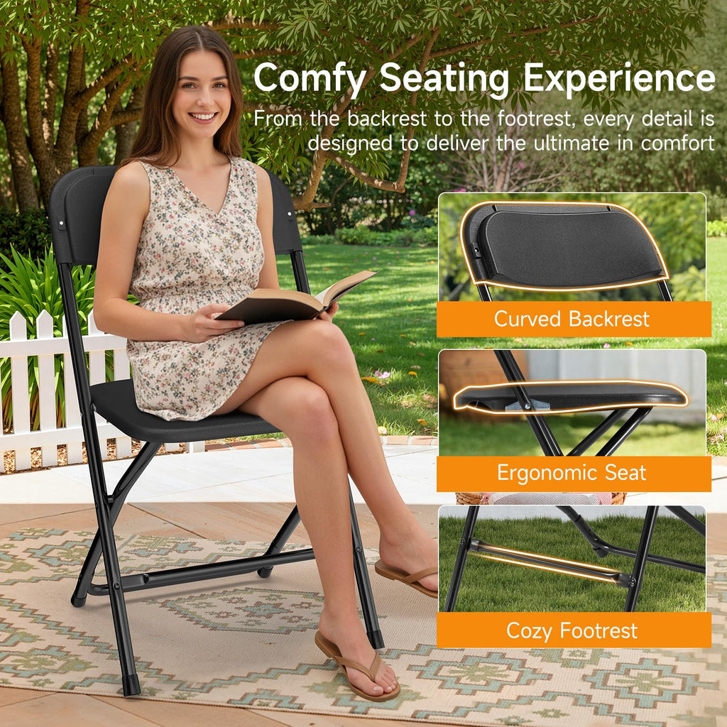 Folding Chairs 10 Pack 550LBS Capacity Heavy Duty Black I521