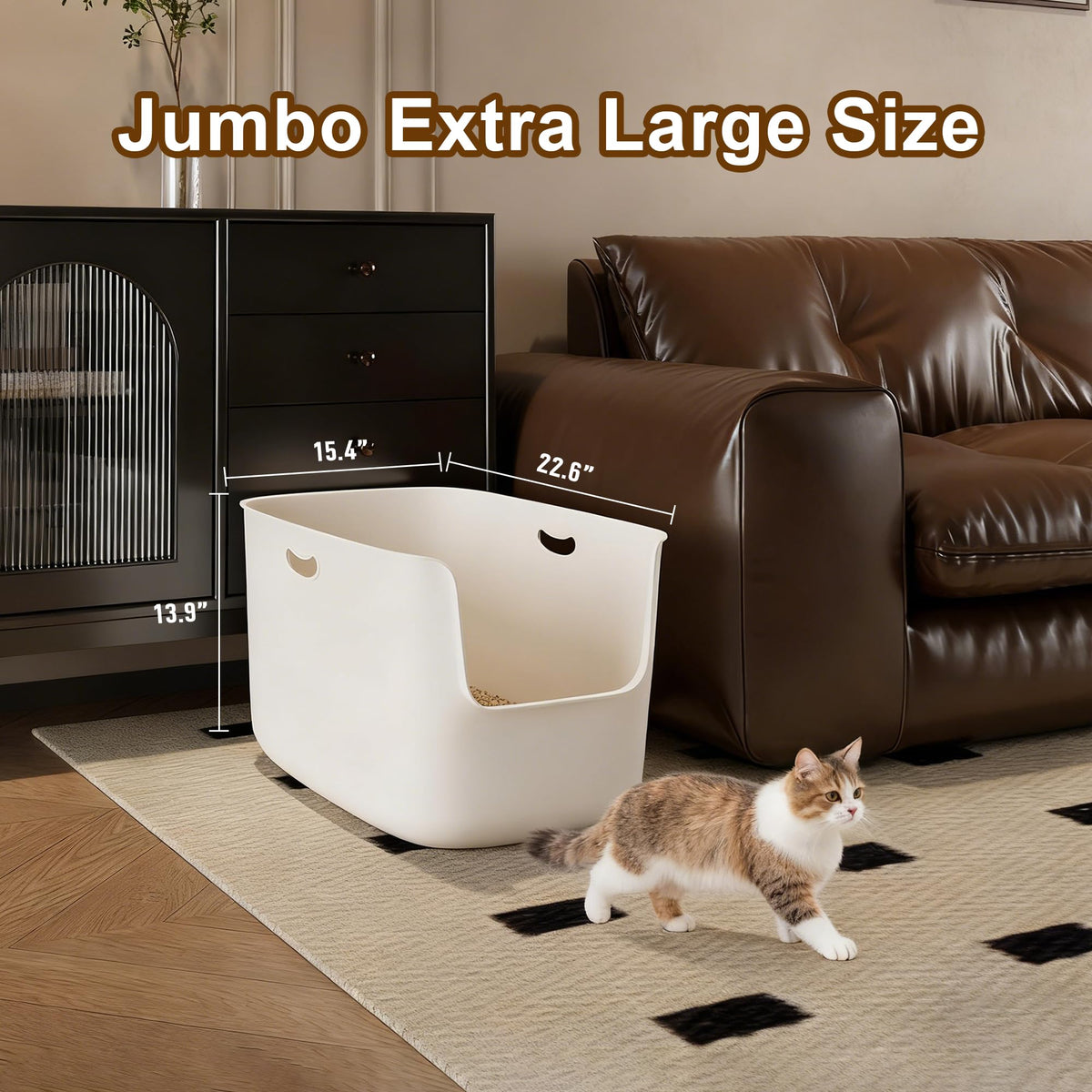 Extra Large High Sided Low Entry Open-Top Cat Litter Box White P51613