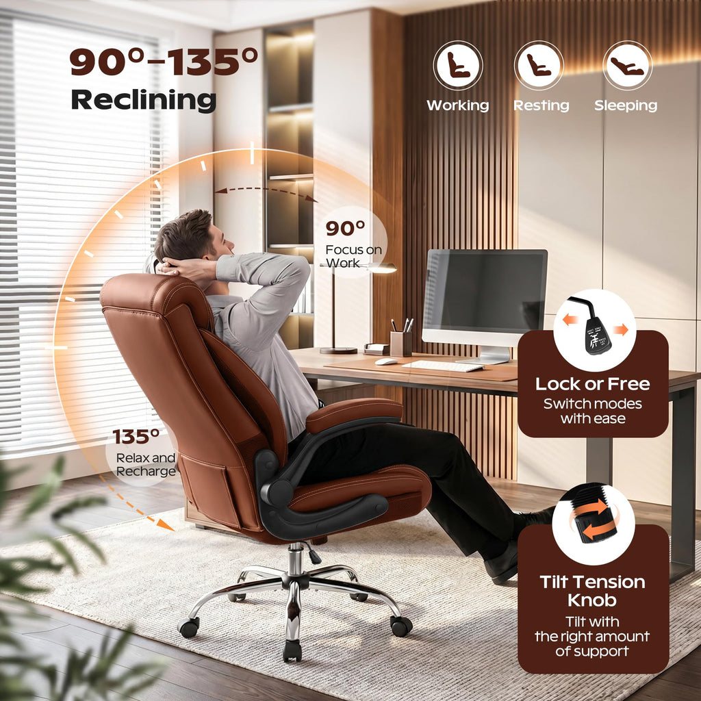 Ergonomic High Back Leather Office Chair with Lumbar Support X495