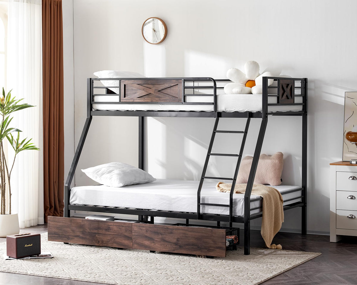Twin Over Full Metal Bunk Bed with 2 Storage Drawers X4734