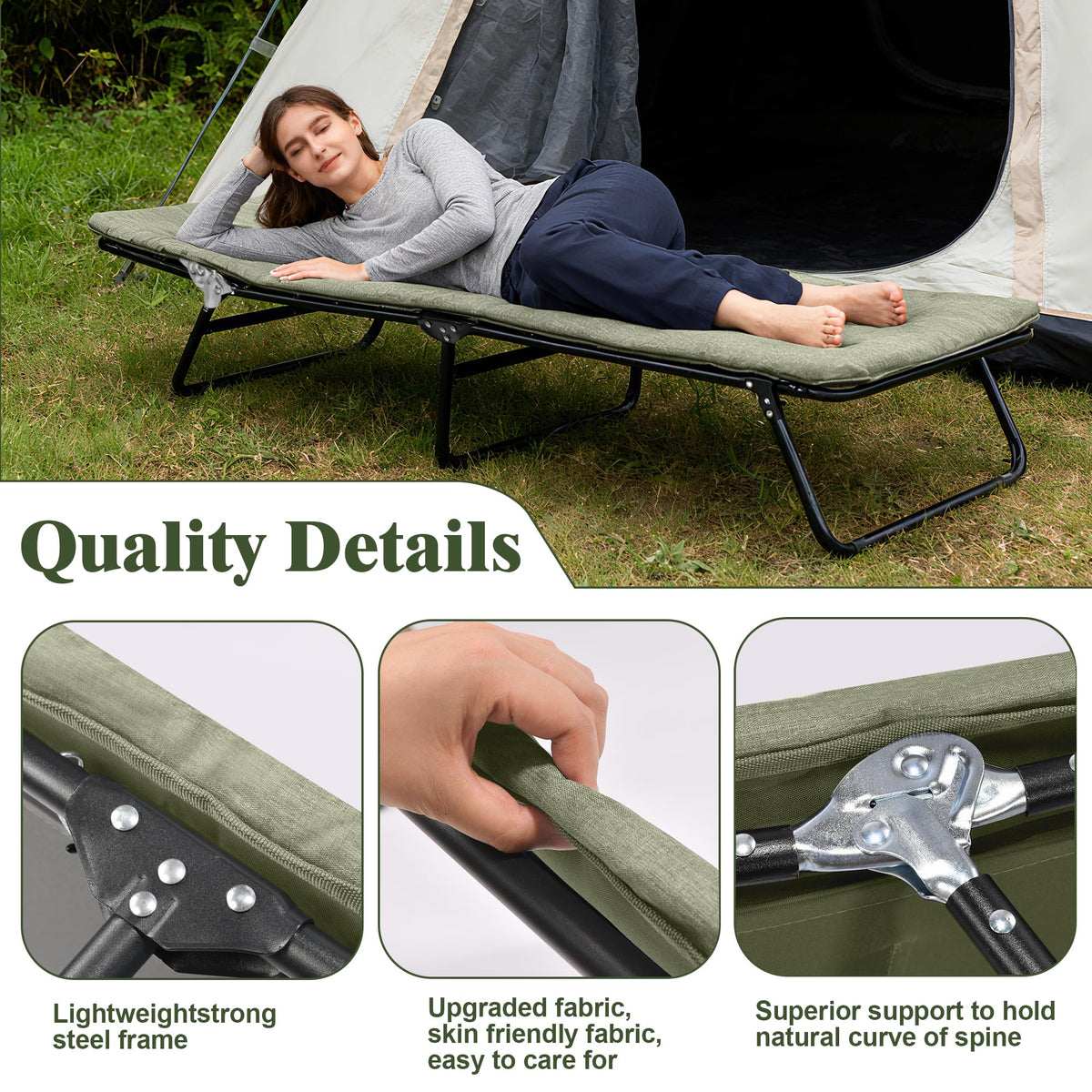 Camping Cot with Mattress Portable Folding Double Layer 1200D A19405