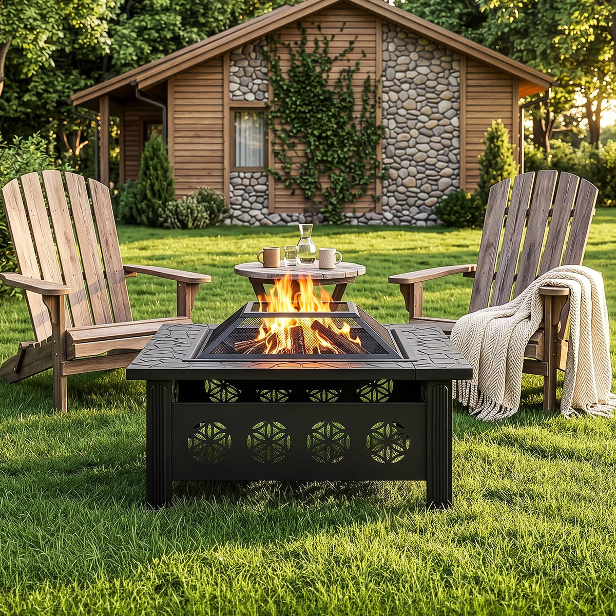 32 Inch Square Wood Burning Fire Pit Table O7530
