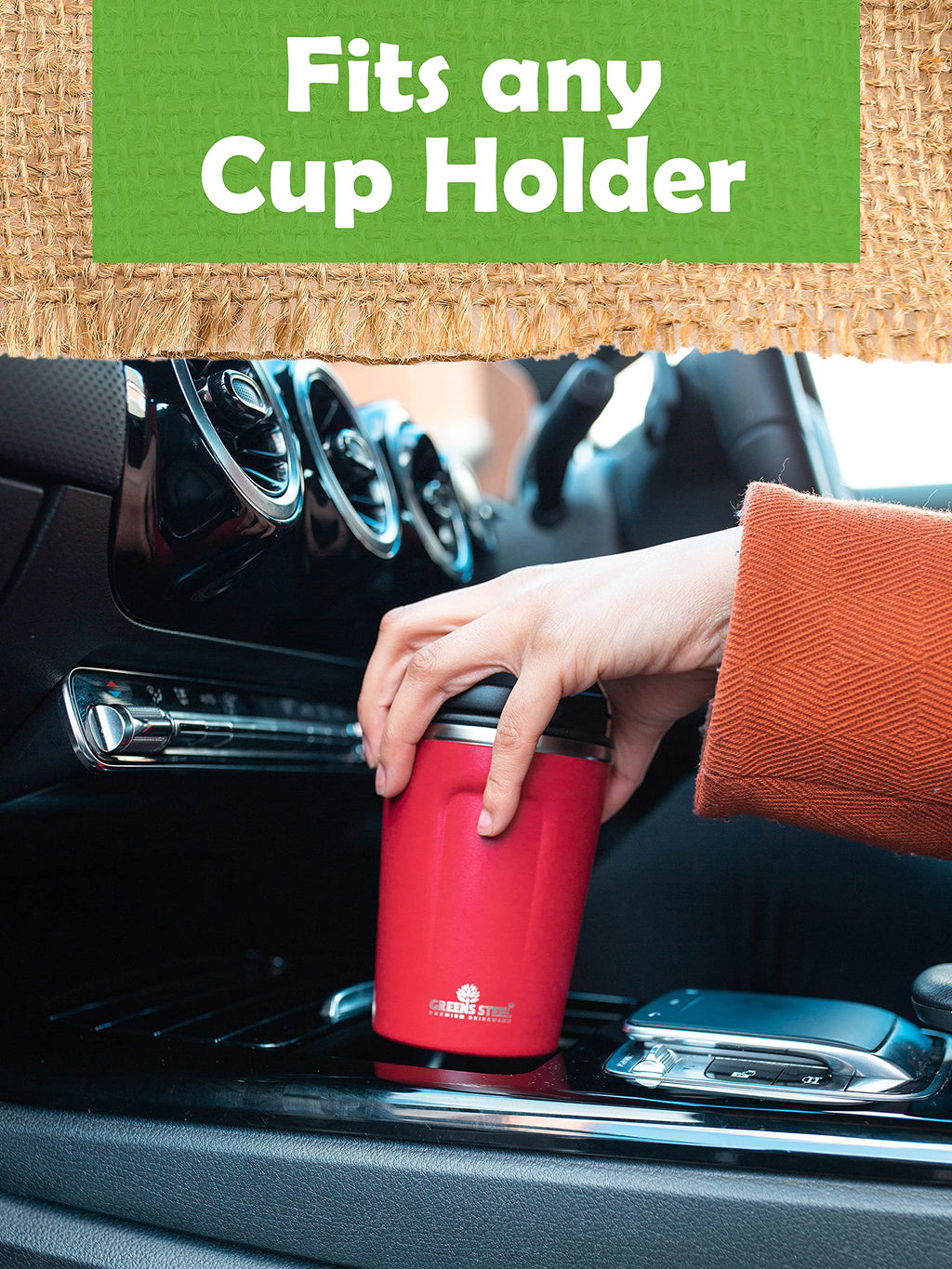 16 oz Black Stainless Steel Insulated Coffee Cup with Lid and Handle R43483