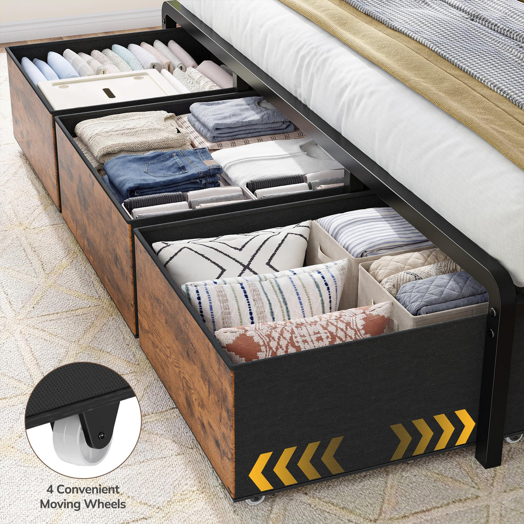 King Size Bed Frame with 9 Drawers and Charging Station S372112