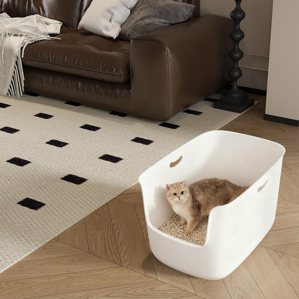 Extra Large High Sided Low Entry Open-Top Cat Litter Box White P51613