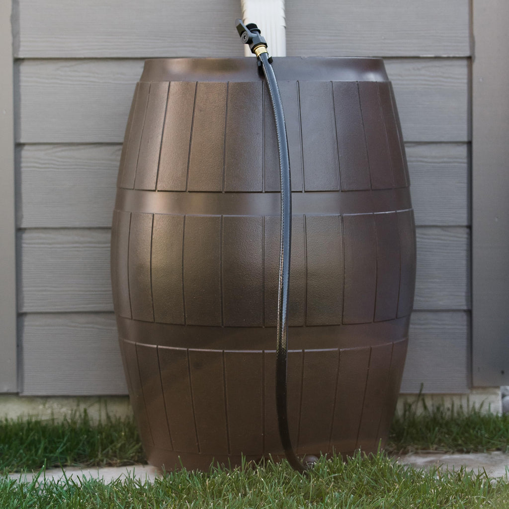 Brown 50 Gallon Flat-Back Rain Barrel with Spigots P360