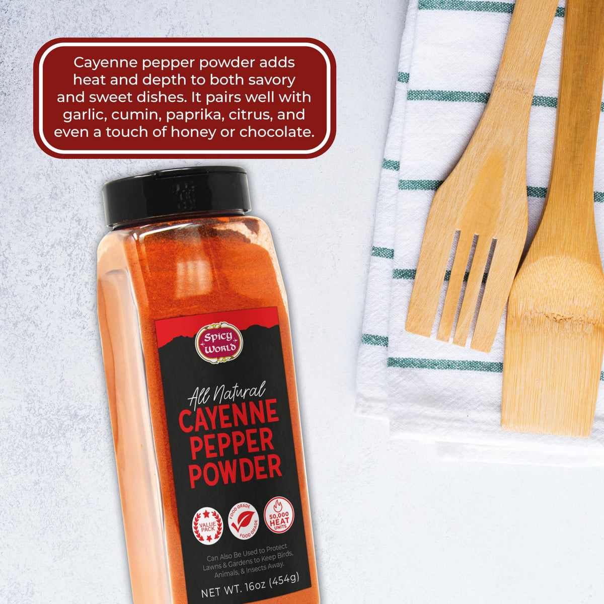 Cayenne Pepper Powder 16oz Jar 50,000 SHU Gluten Free N732